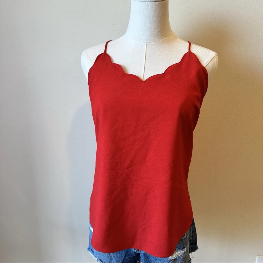 J. Crew Red Scalloped Camisole